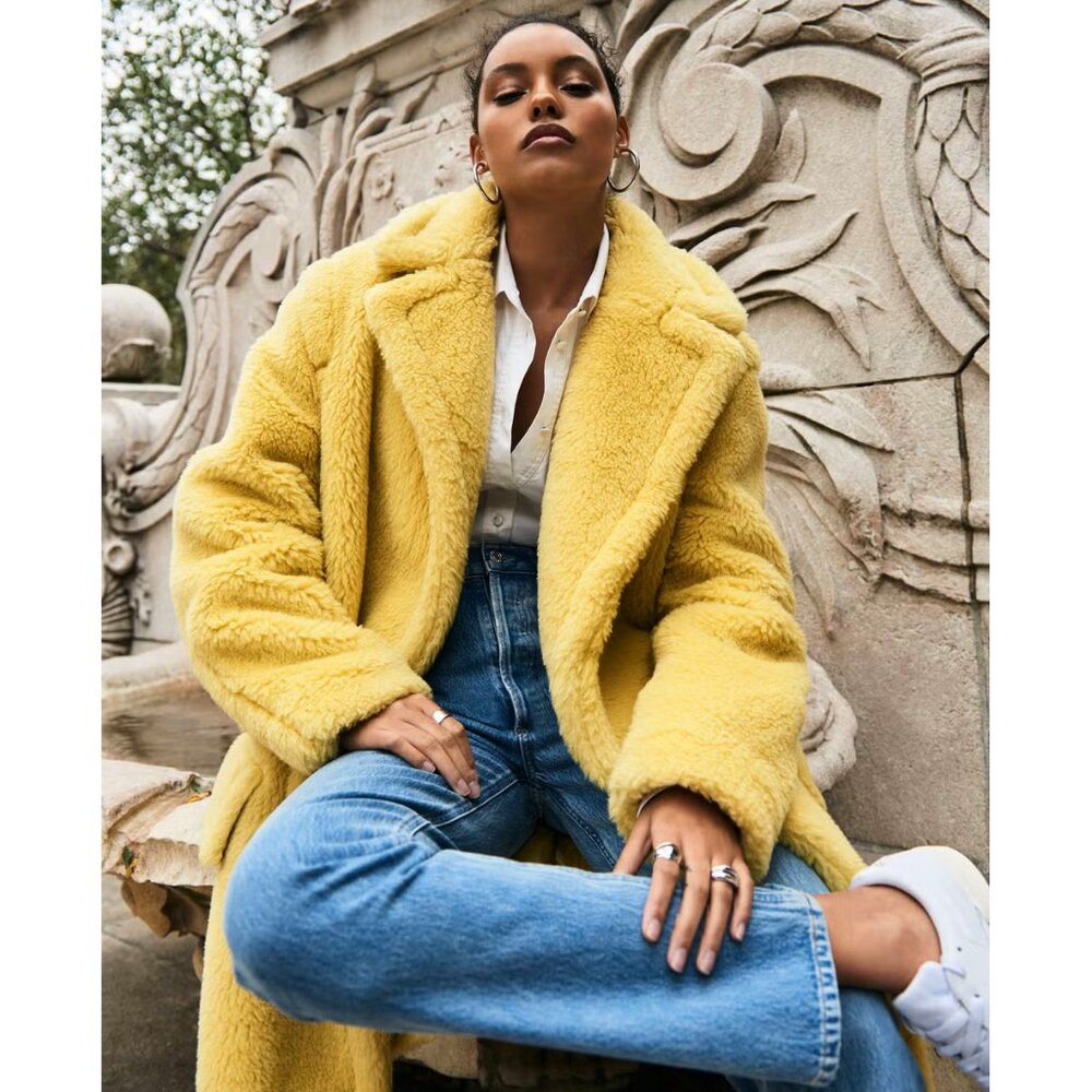 💋EFFORTLESLY CHIC!💋Vegan Lambwool Sherpa Double Breasted Coat in Yellow